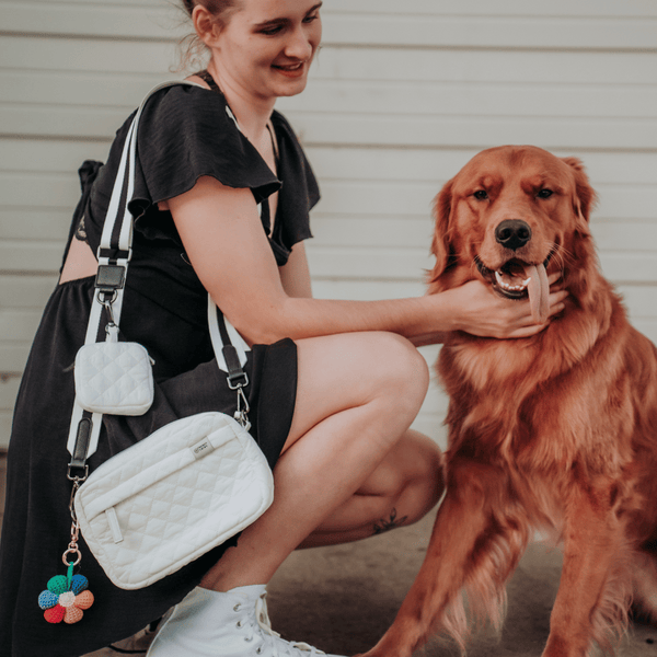 Quilted Dog Walking Bag - Seashell White